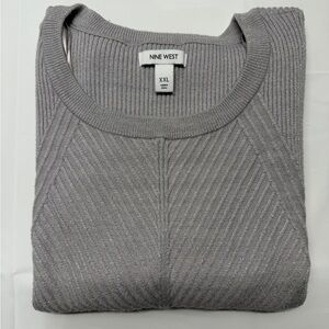 Nine West Metallic‎ Gray Ribbed Long Sleeve Top